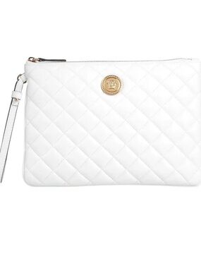 Versace White Quilted Lamb leather clutch
